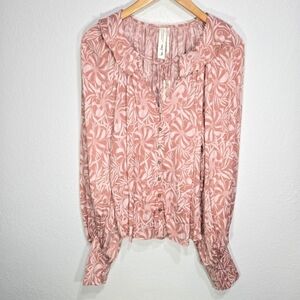 Anthropologie Florence Balducci Large Pink Floral Long Sleeve Blouse NWT